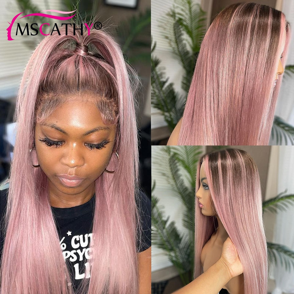 "Sharielle" Brazilian Straight Pink Highlight Wig